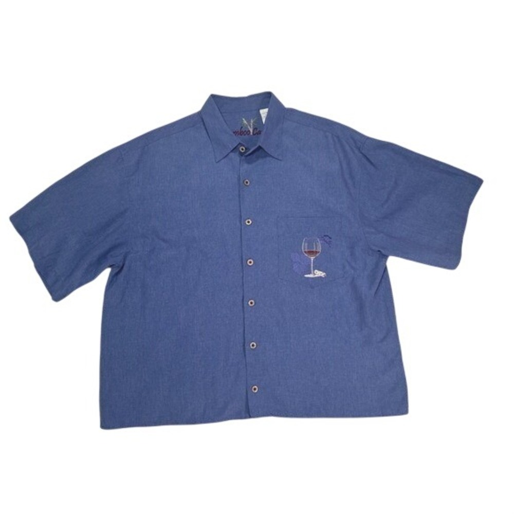 Bamboo Cay Mens Embroidered Relax & Unwined Camp Shirt *Infra Blue size Large‎